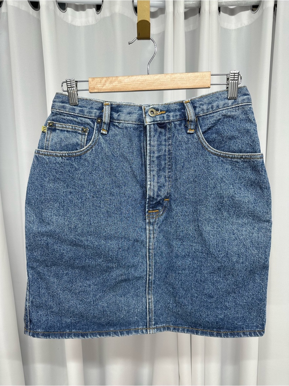 Vintage Esprit Blue Denim Jean Skirt tag 13/14 waist 29 inches